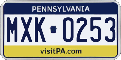 PA license plate MXK0253