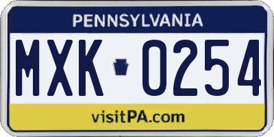 PA license plate MXK0254