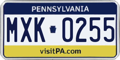 PA license plate MXK0255