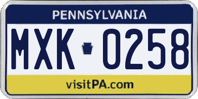 PA license plate MXK0258