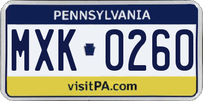 PA license plate MXK0260
