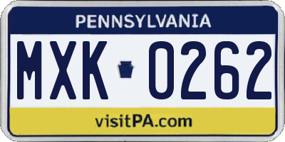 PA license plate MXK0262