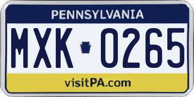 PA license plate MXK0265