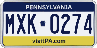 PA license plate MXK0274