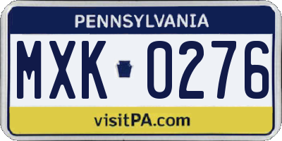 PA license plate MXK0276