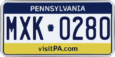 PA license plate MXK0280