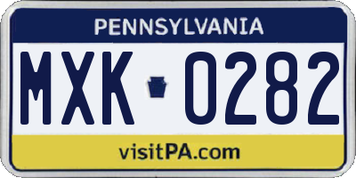 PA license plate MXK0282