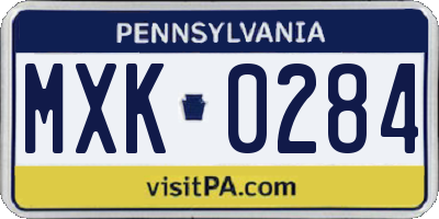 PA license plate MXK0284