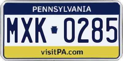 PA license plate MXK0285