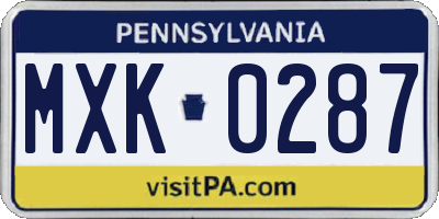 PA license plate MXK0287