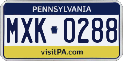 PA license plate MXK0288