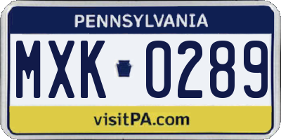 PA license plate MXK0289