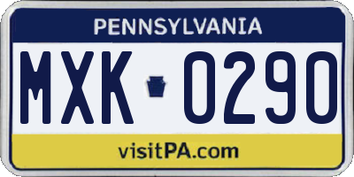 PA license plate MXK0290