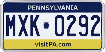 PA license plate MXK0292