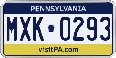 PA license plate MXK0293