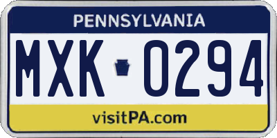 PA license plate MXK0294