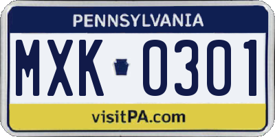 PA license plate MXK0301