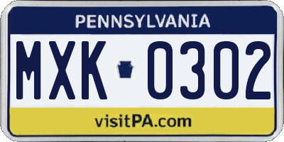 PA license plate MXK0302