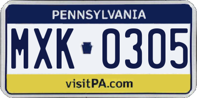 PA license plate MXK0305