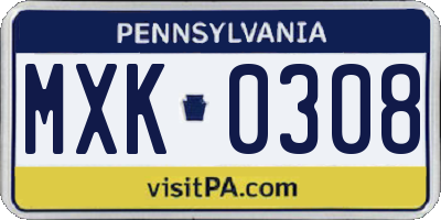 PA license plate MXK0308