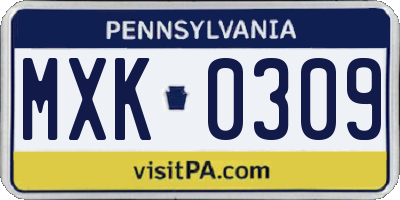 PA license plate MXK0309