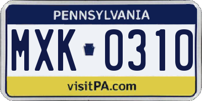 PA license plate MXK0310