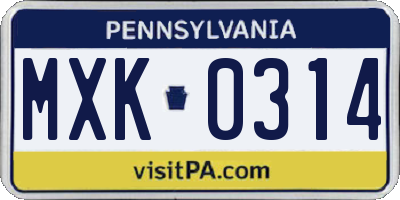 PA license plate MXK0314