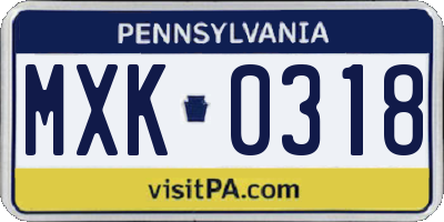 PA license plate MXK0318