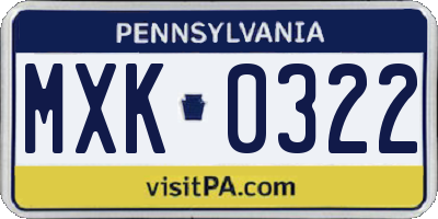 PA license plate MXK0322