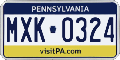 PA license plate MXK0324