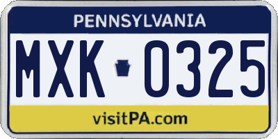 PA license plate MXK0325