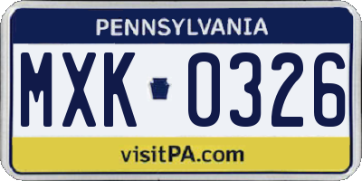 PA license plate MXK0326
