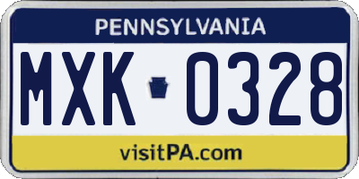 PA license plate MXK0328