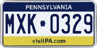 PA license plate MXK0329