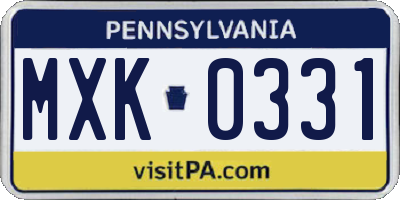 PA license plate MXK0331