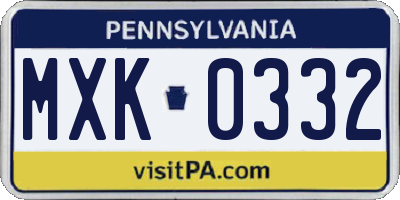 PA license plate MXK0332