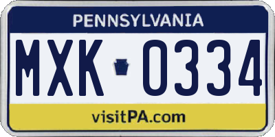 PA license plate MXK0334