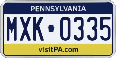 PA license plate MXK0335