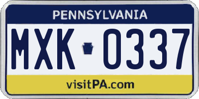 PA license plate MXK0337