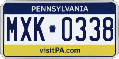 PA license plate MXK0338
