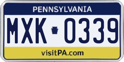 PA license plate MXK0339
