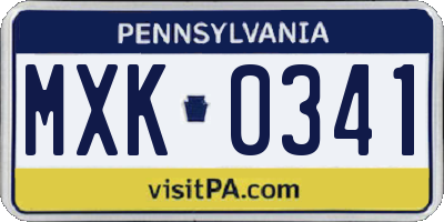 PA license plate MXK0341