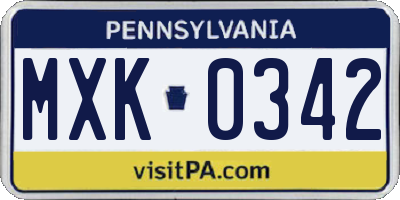 PA license plate MXK0342
