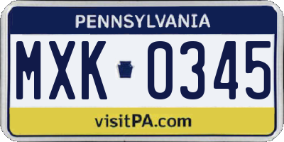 PA license plate MXK0345