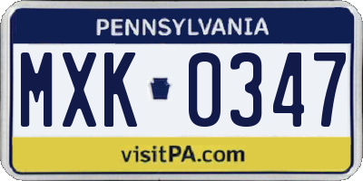 PA license plate MXK0347