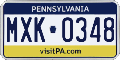 PA license plate MXK0348