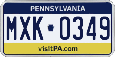 PA license plate MXK0349