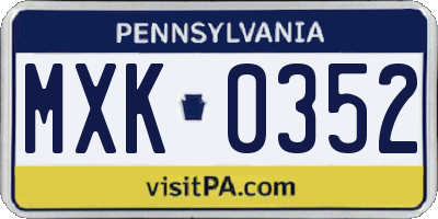 PA license plate MXK0352