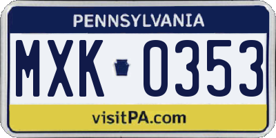 PA license plate MXK0353
