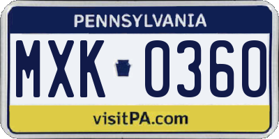 PA license plate MXK0360